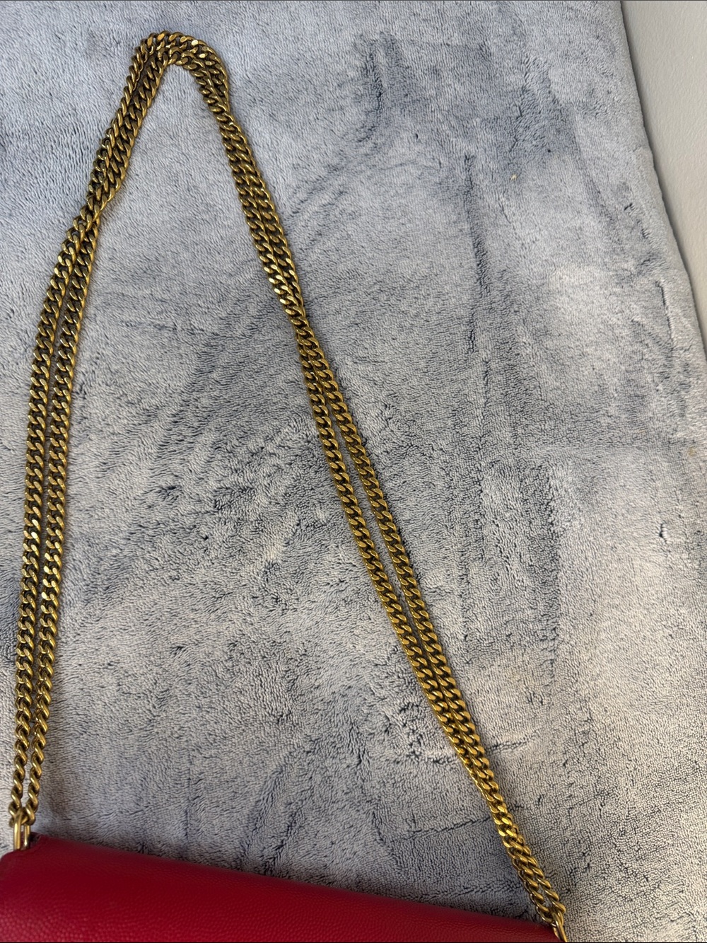 YSL Saint Laurent Cassandre Red Leather Chain Shoulder Bag - Picture 9 of 16